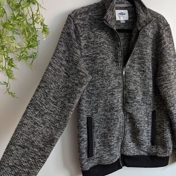 (Old Navy) Gray Black Sweater Jacket Zip Pockets M - Picture 4 of 7